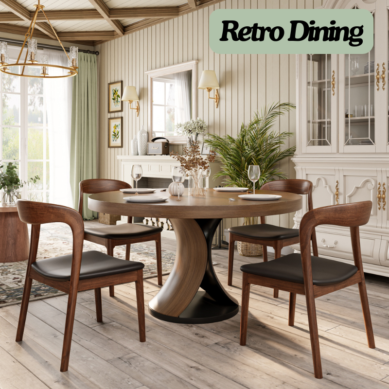 Retro Wooden Base Tables & Chairs