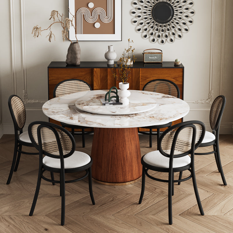 Stone Round Dining Table Wooden Chairs