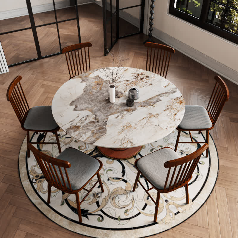 Stone Dining Table Solid Wood Pedestal