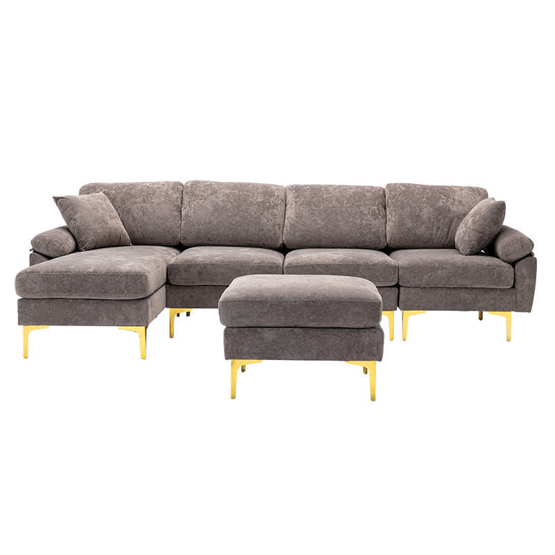 Upholstered Cectional Sofa Ottoman Brown