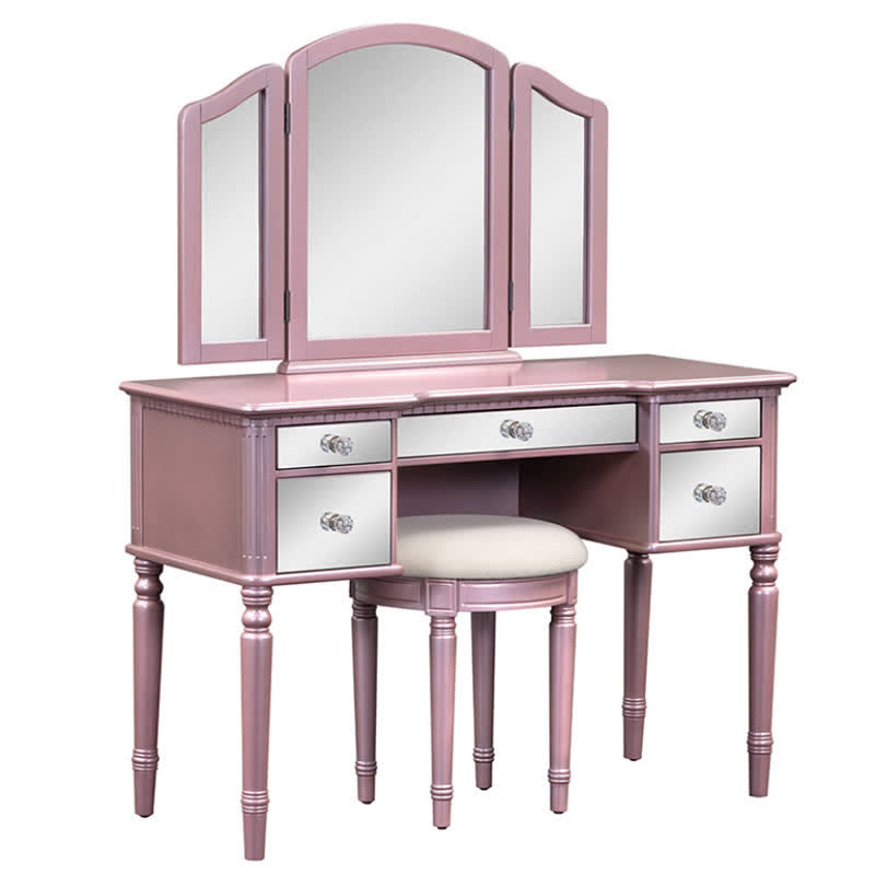 Dressing Table Stool Tri-fold Mirror Vanity Set