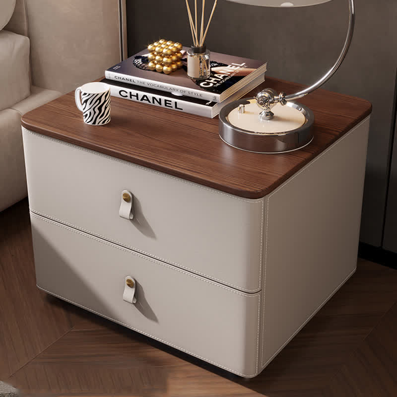 Saddle Leather Nightstand Cabinet End Table