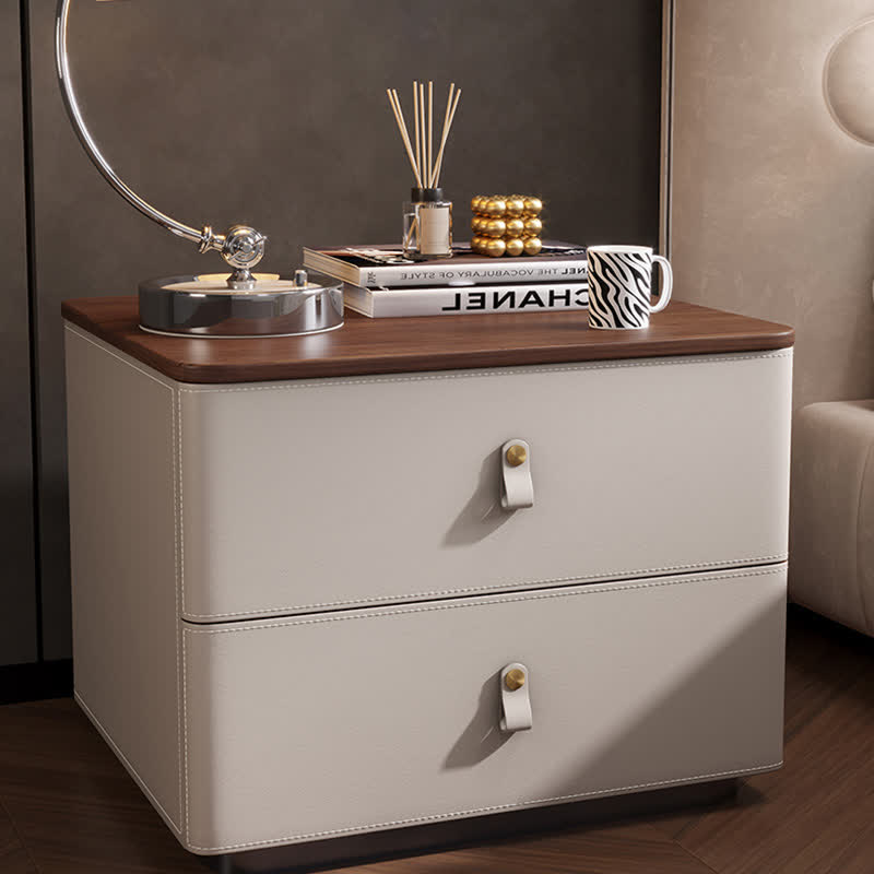 Saddle Leather Nightstand Cabinet End Table