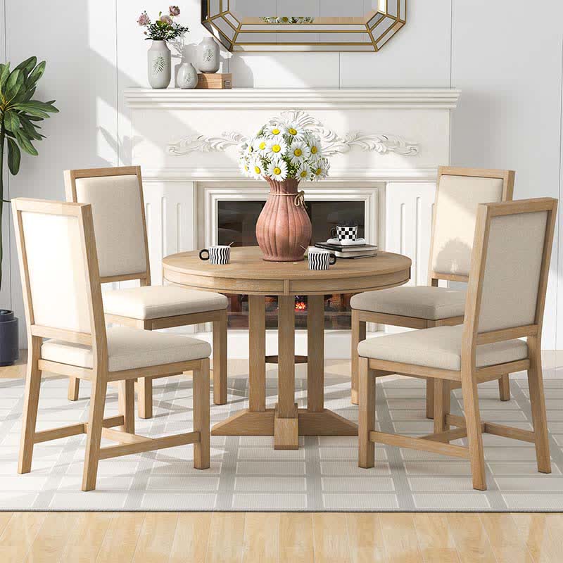 Extendable 42"-58" Round Dining Table Chairs Set