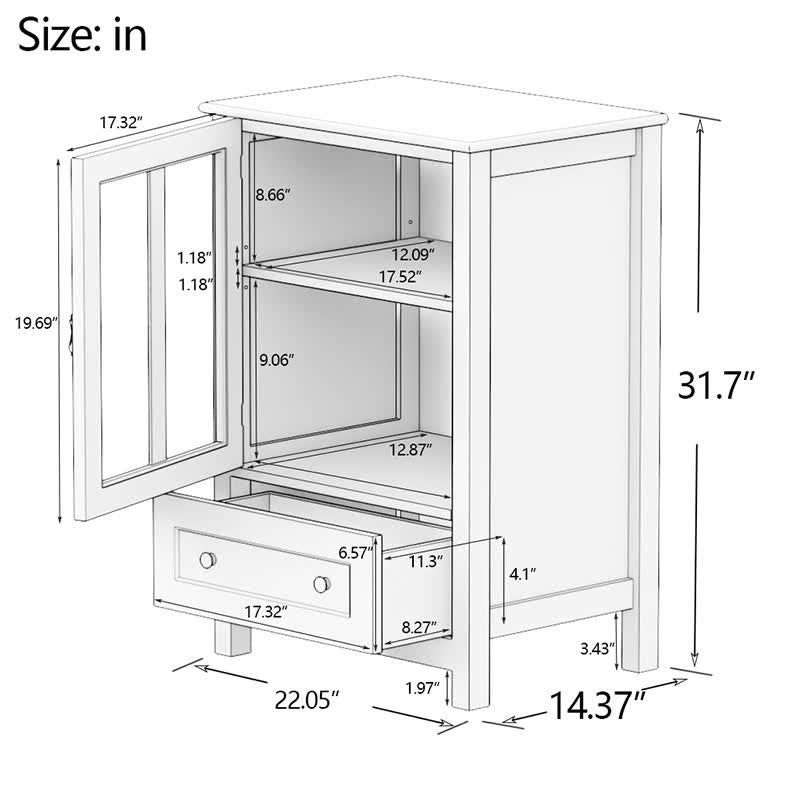 Buffet Storage Cabinet Glass Doors Sideboard