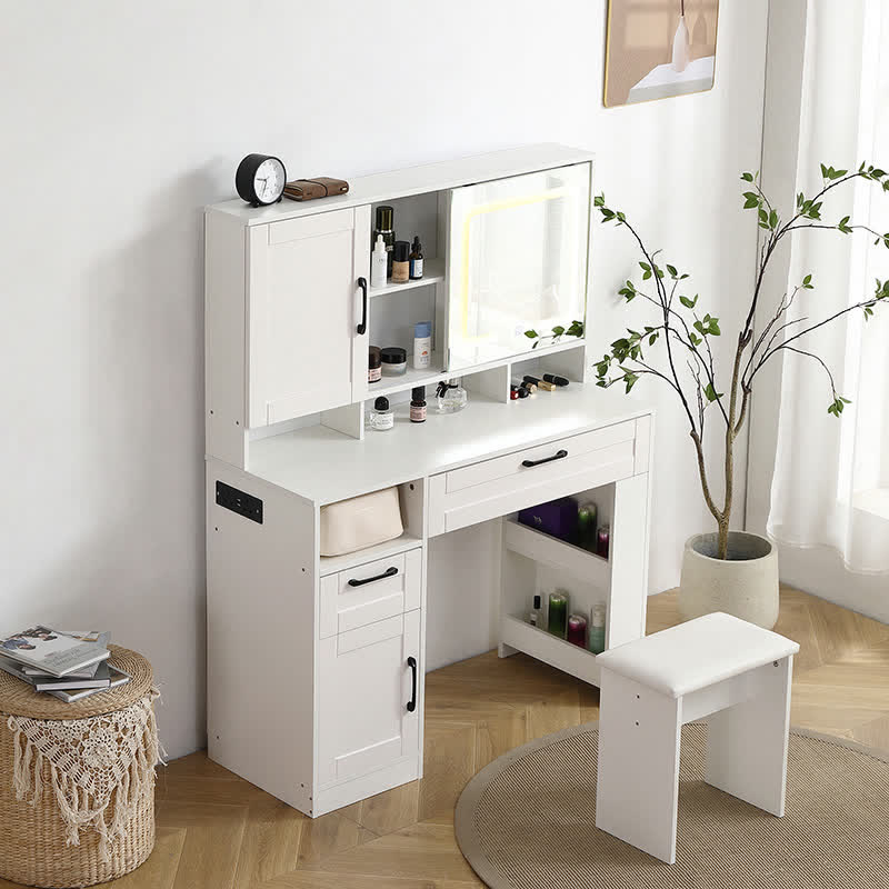 Vanity Desk Stool Set With Charging Station