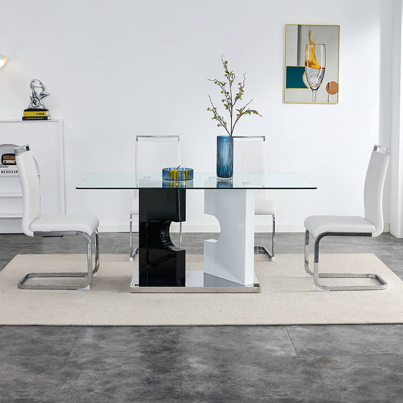 Kitchen Glass Rectangular Dining Table Artistic Base - image 11