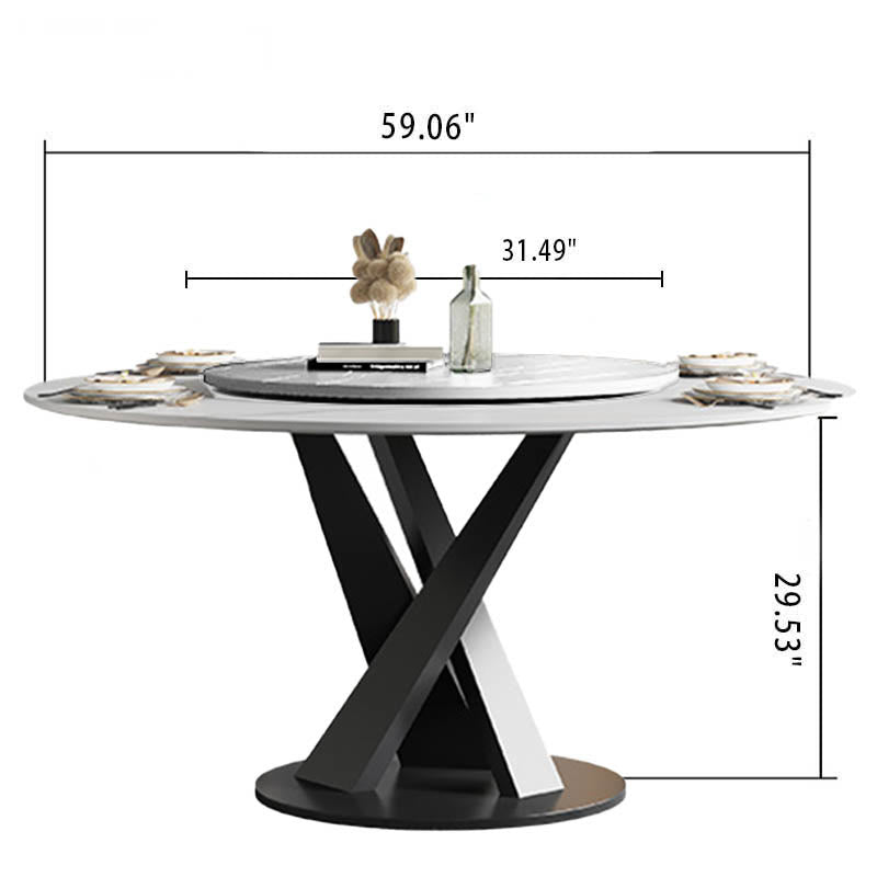 Modern Minimalist Light Luxury Slate Turntable Round Dining Table