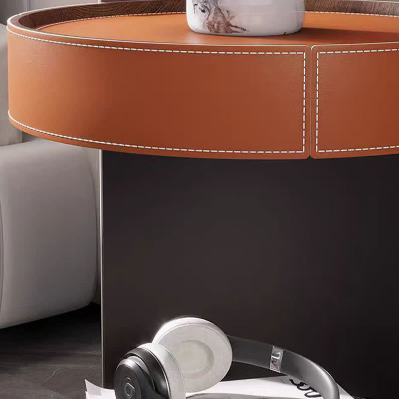 Removable Round Saddle Leather End Table