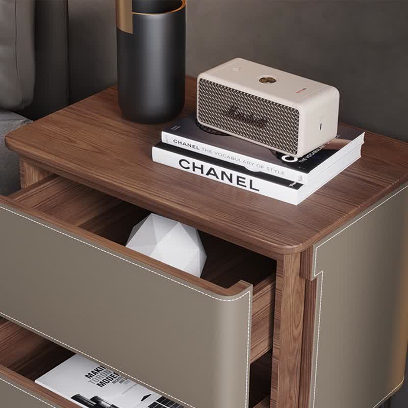 Saddle Leather Nightstand Free Standing Cabinet