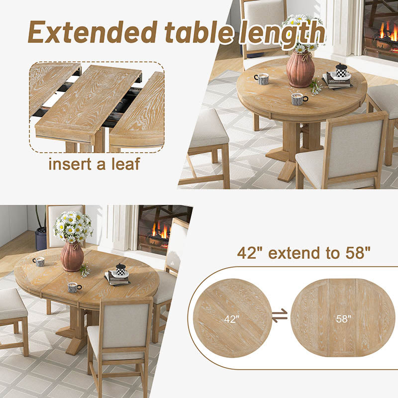 Farmhouse Extendable Round Dining Table 42"-58"