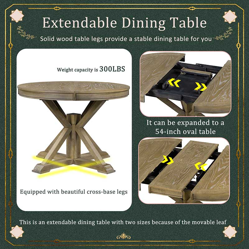 Farmhouse Extendable Round Dining Table 42"-54"