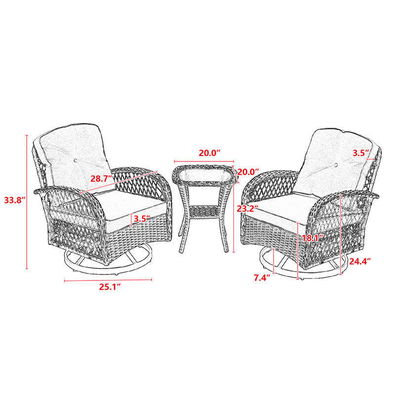 3Pcs Outdoor Table Swivel Rocker Patio Chairs