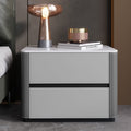 Saddle Leather Nightstand Side Table Stone Top  - 2x Gray - image 0