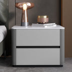Saddle Leather Nightstand Side Table Stone Top  - 2x Gray - image 0