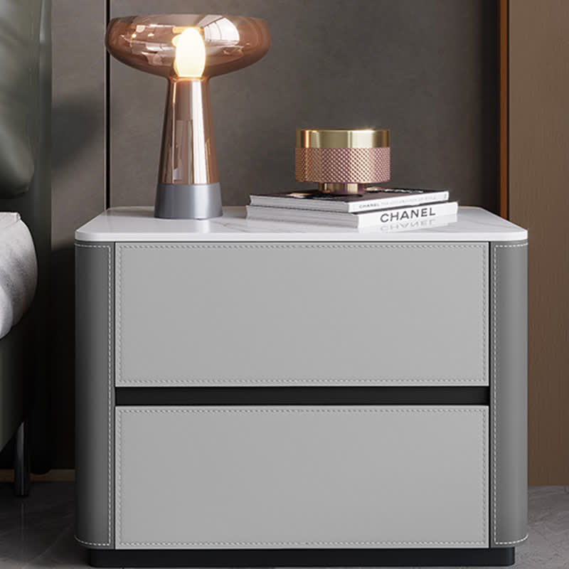 Saddle Leather Nightstand Side Table Stone Top  - image 10