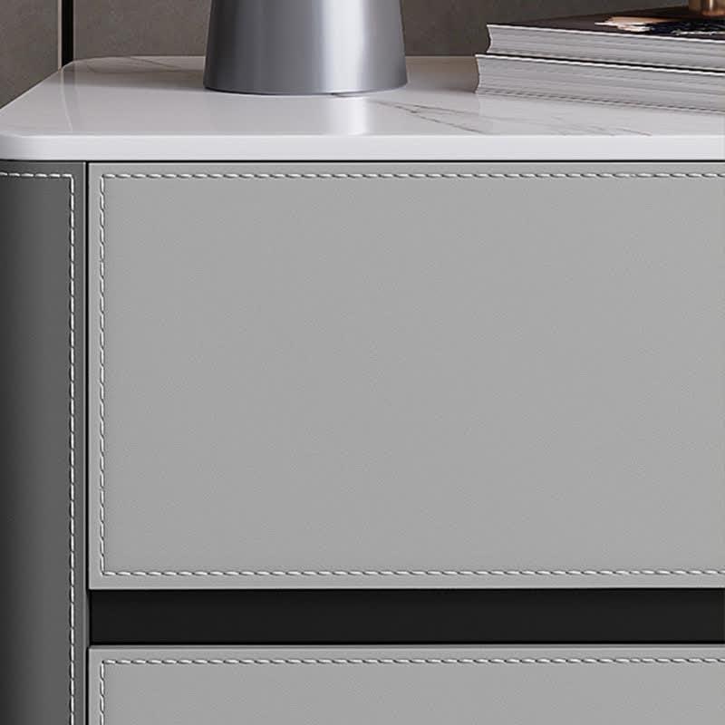 Saddle Leather Nightstand Side Table Stone Top  - image 6