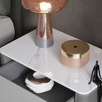 Saddle Leather Nightstand Side Table Stone Top  - image 3