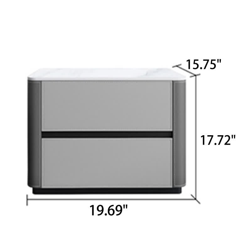 Saddle Leather Nightstand Side Table Stone Top  - image 9