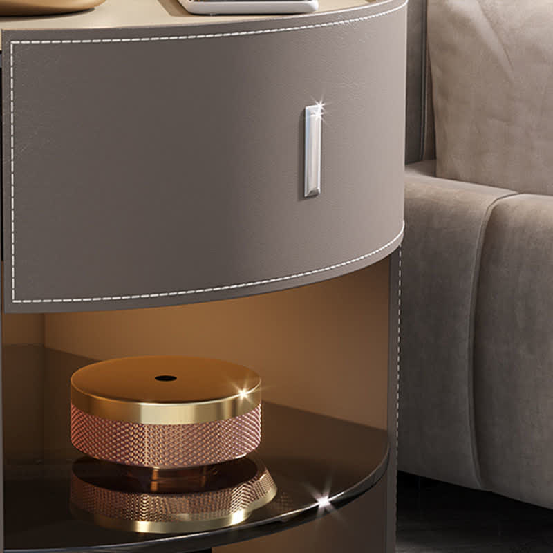 Saddle Leather Nightstand Round Bedside Table - image 5