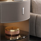 Saddle Leather Nightstand Round Bedside Table - image 5