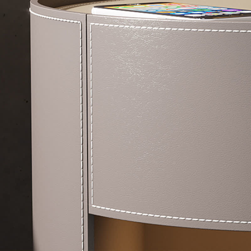 Saddle Leather Nightstand Round Bedside Table - image 3