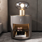 Saddle Leather Nightstand Round Bedside Table - image 8