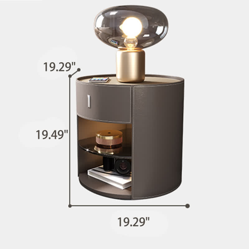 Saddle Leather Nightstand Round Bedside Table - image 2