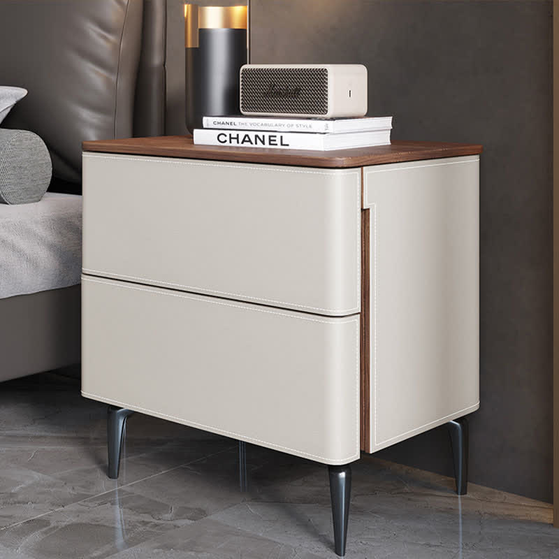 Saddle Leather Nightstand Free Standing Cabinet  - 2x Beige - image 2