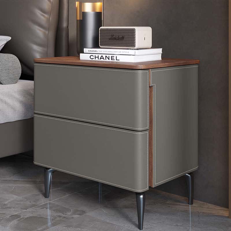 Saddle Leather Nightstand Free Standing Cabinet  - 2x Gray - image 3
