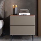 Saddle Leather Nightstand Free Standing Cabinet  - 2x Khaki - image 0