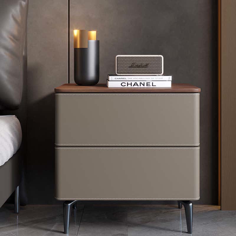 Saddle Leather Nightstand Free Standing Cabinet  - 2x Khaki - image 0
