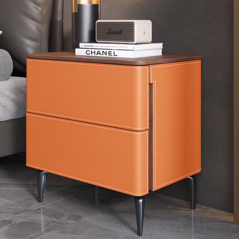 Saddle Leather Nightstand Free Standing Cabinet  - 2x Orange - image 1