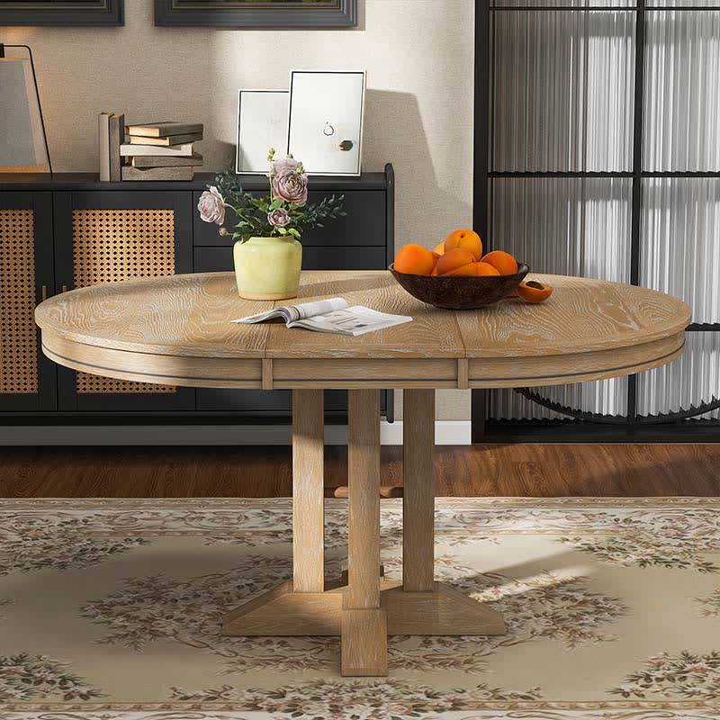 Farmhouse Extendable Round Dining Table 42"-58" - Natural Wood - image 0