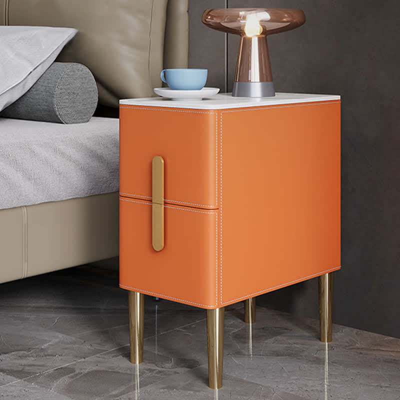 Saddle Leather Orange Gray Side Table Bathroom Bedroom