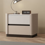 Saddle Leather Side Table Stone Top - 2x Khaki - image 0