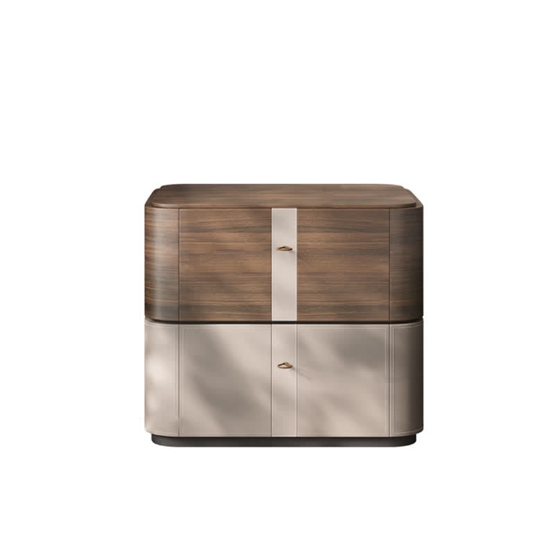 Bedside 2-Drawers Dresser Saddle Leather Nightstand - image 1