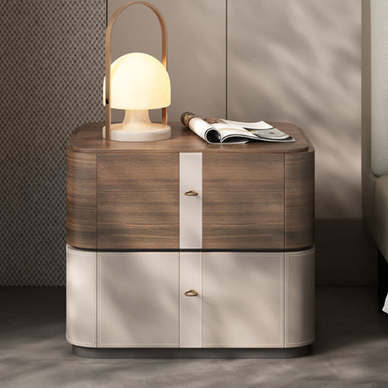 Bedside 2-Drawers Dresser Saddle Leather Nightstand - W17.72" X D15.75" X H19.69" - 2x - image 0