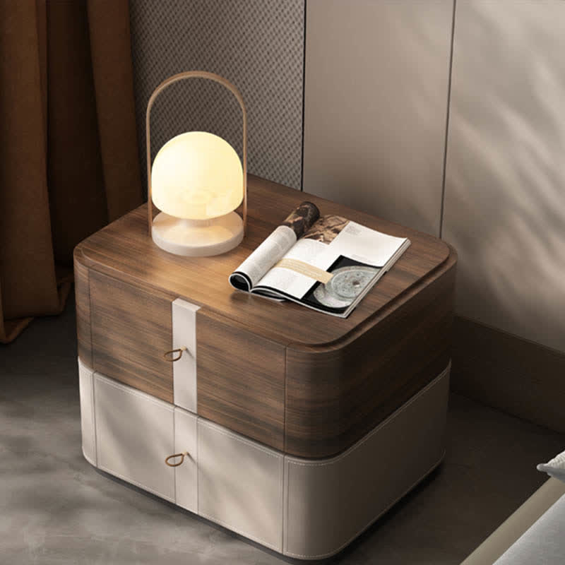 Bedside 2-Drawers Dresser Saddle Leather Nightstand - image 3
