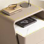 Stone Tabletop Nightstand Saddle Leather Cabinet Shelf - image 10