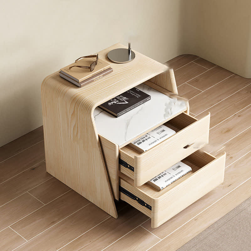 Stone Tabletop Nightstand Saddle Leather Cabinet Shelf - image 6