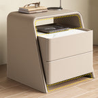 Stone Tabletop Nightstand Saddle Leather Cabinet Shelf - image 9
