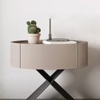 Saddle Leather Nightstand Round Bedside Table - image 4