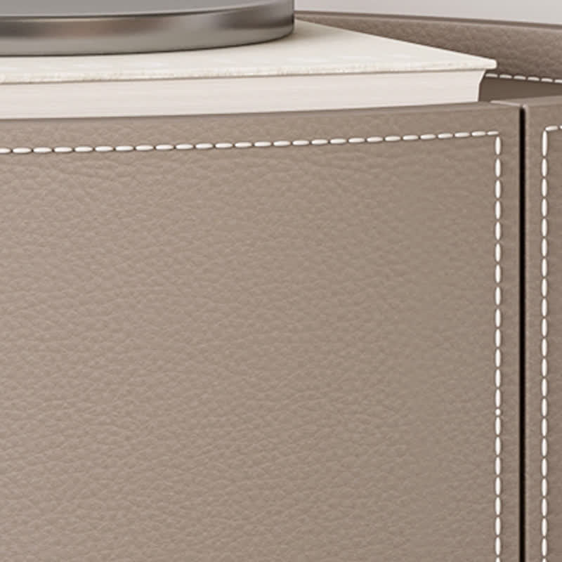 Saddle Leather Nightstand Round Bedside Table - image 9