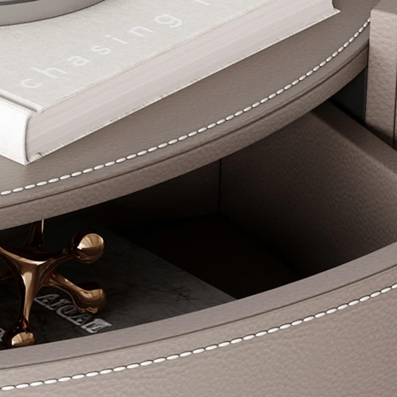 Saddle Leather Nightstand Round Bedside Table - image 8