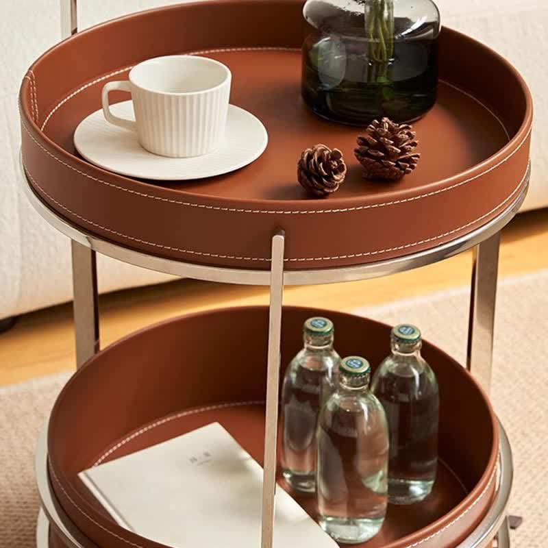 Iffhome Saddle Leather Shelf Movable Carts Side Tables  - image 4