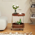 Iffhome Saddle Leather Shelf Movable Carts Side Tables  - Brown - image 0