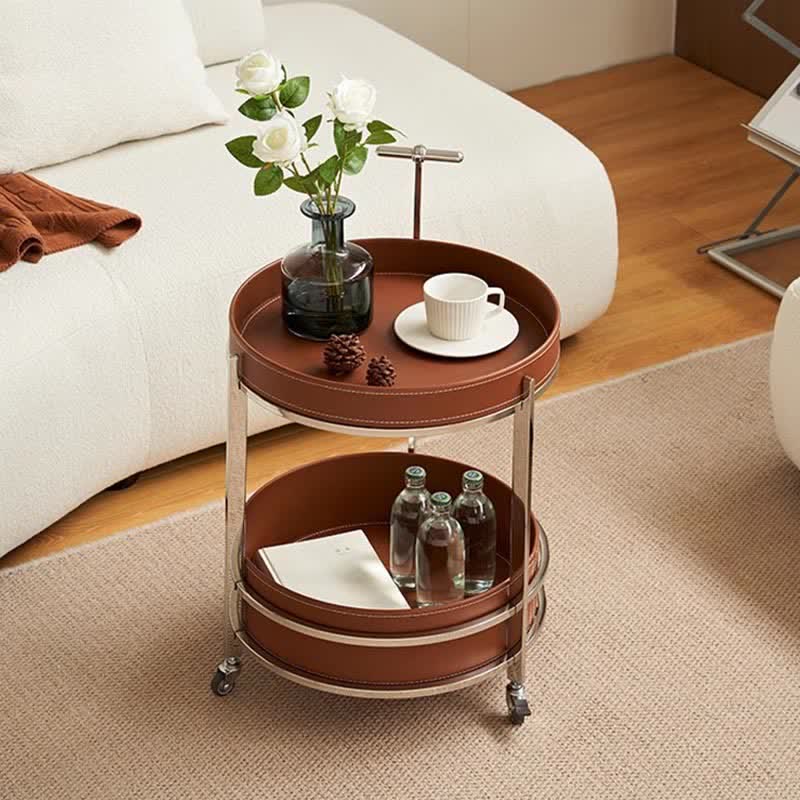 Iffhome Saddle Leather Shelf Movable Carts Side Tables  - image 2
