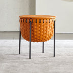 Saddle Leather Storage Box Side Table - 2x Orange - image 0