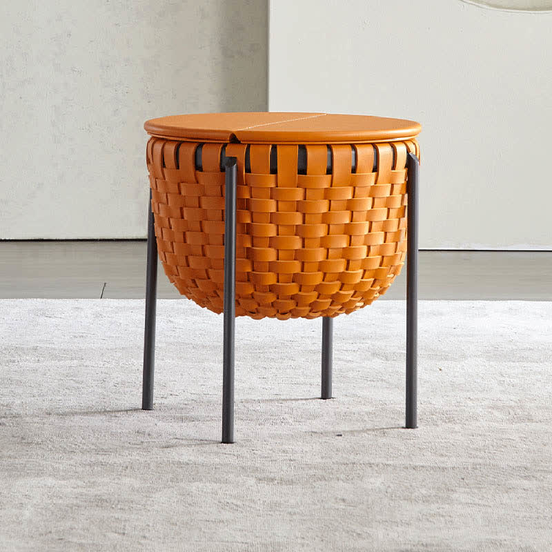 Saddle Leather Storage Box Side Table - 2x Orange - image 0